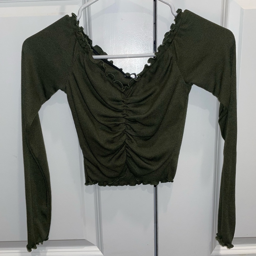 Olive green Twist Front Top; Size: small